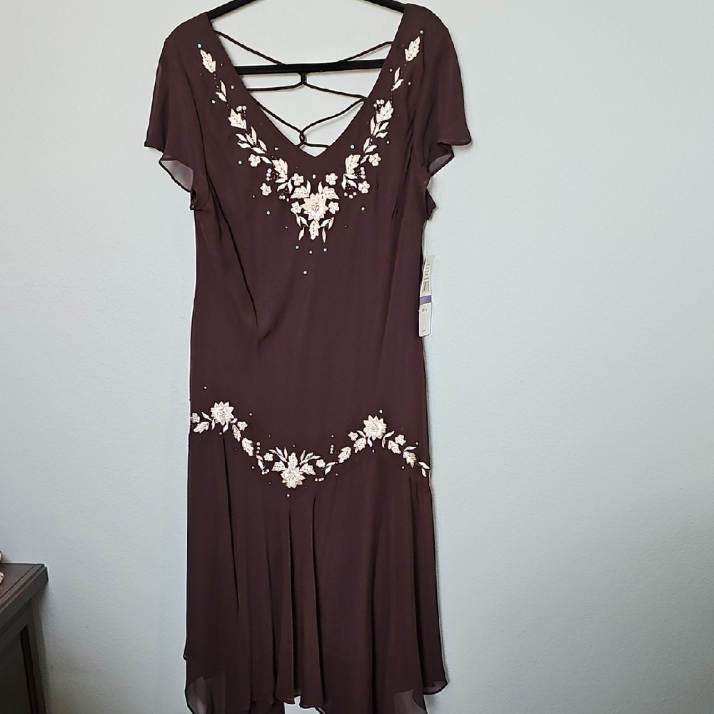 S.L Fashions Forest Fairy Elegant Floral Embroidered Beaded Dress NWT Size 18